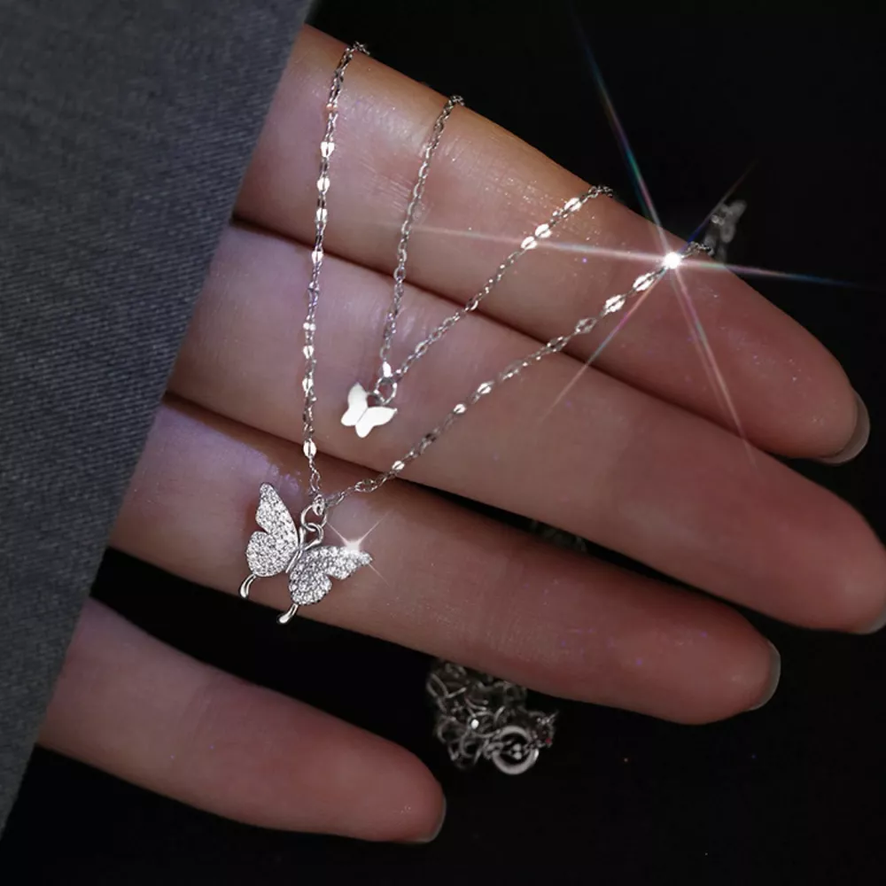 Double Layered Butterfly Necklace, image 3