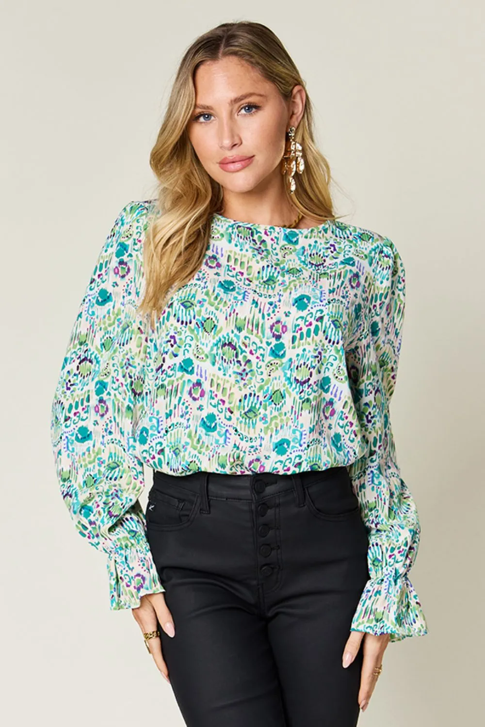 Full Size Printed Flounce Sleeve Blouse, image 6