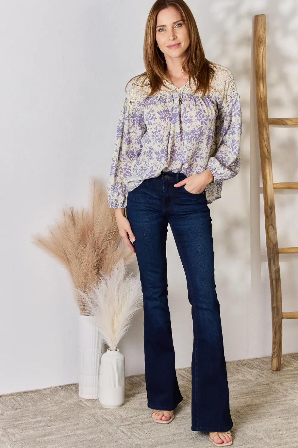 Full Size Lace Detail Printed Blouse, image 4