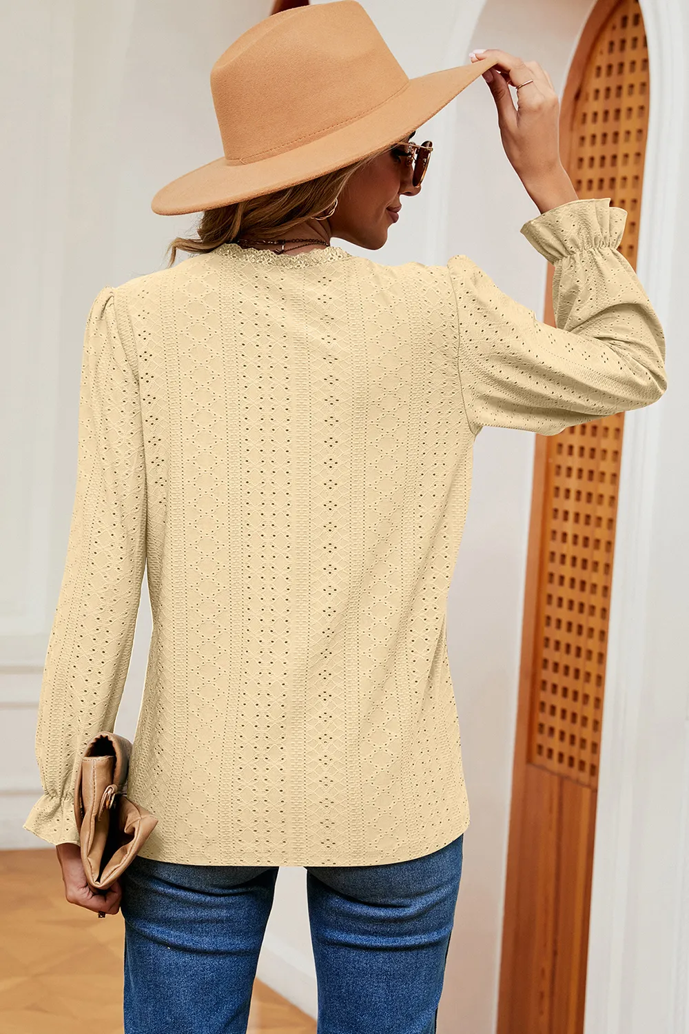 Eyelet V-Neck Flounce Sleeve T-Shirt, image 15