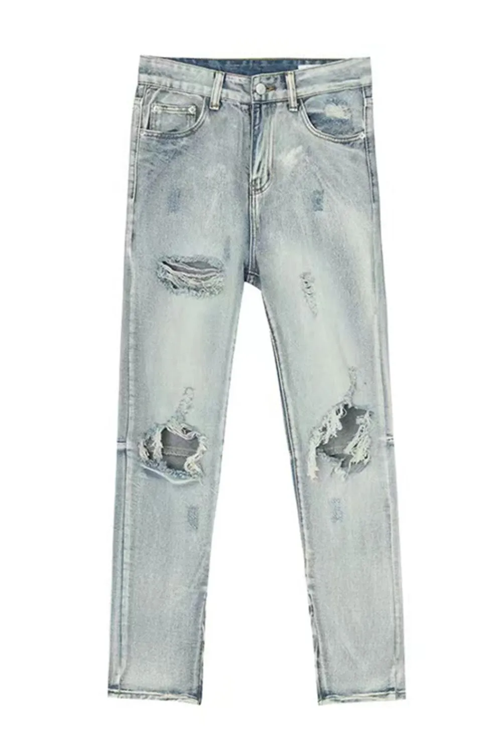Distressed Side Zip Jeans with Pockets, image 5