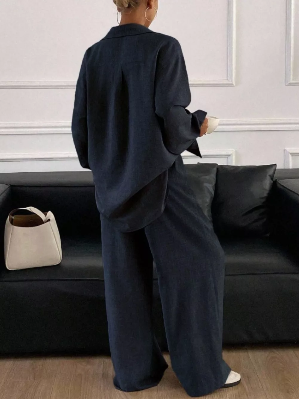 Button Up Long Sleeve Shirt and Wide Leg Pants Set, image 7