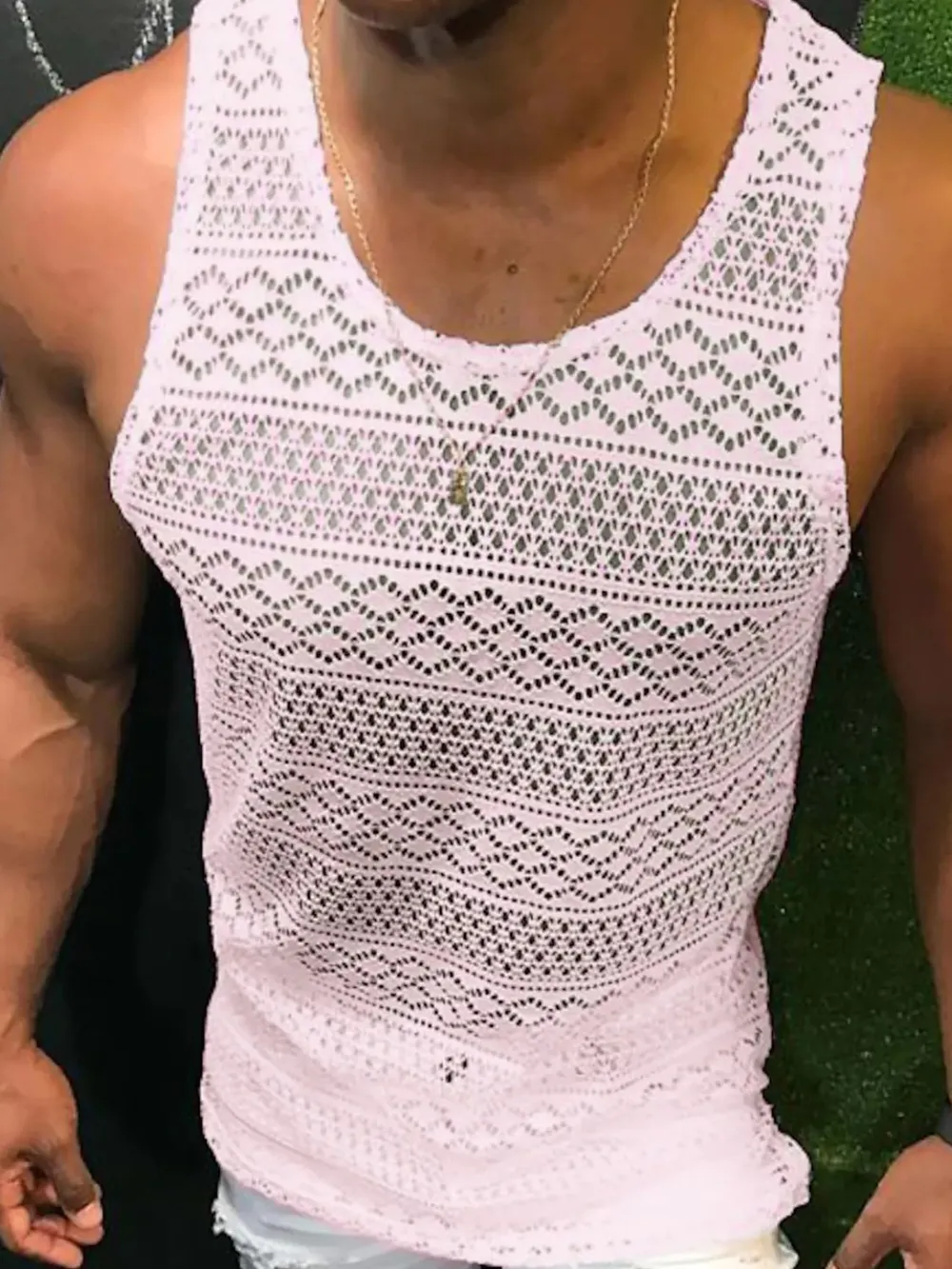 Men's Full Size Openwork Round Neck Tank Plus Size, image 7