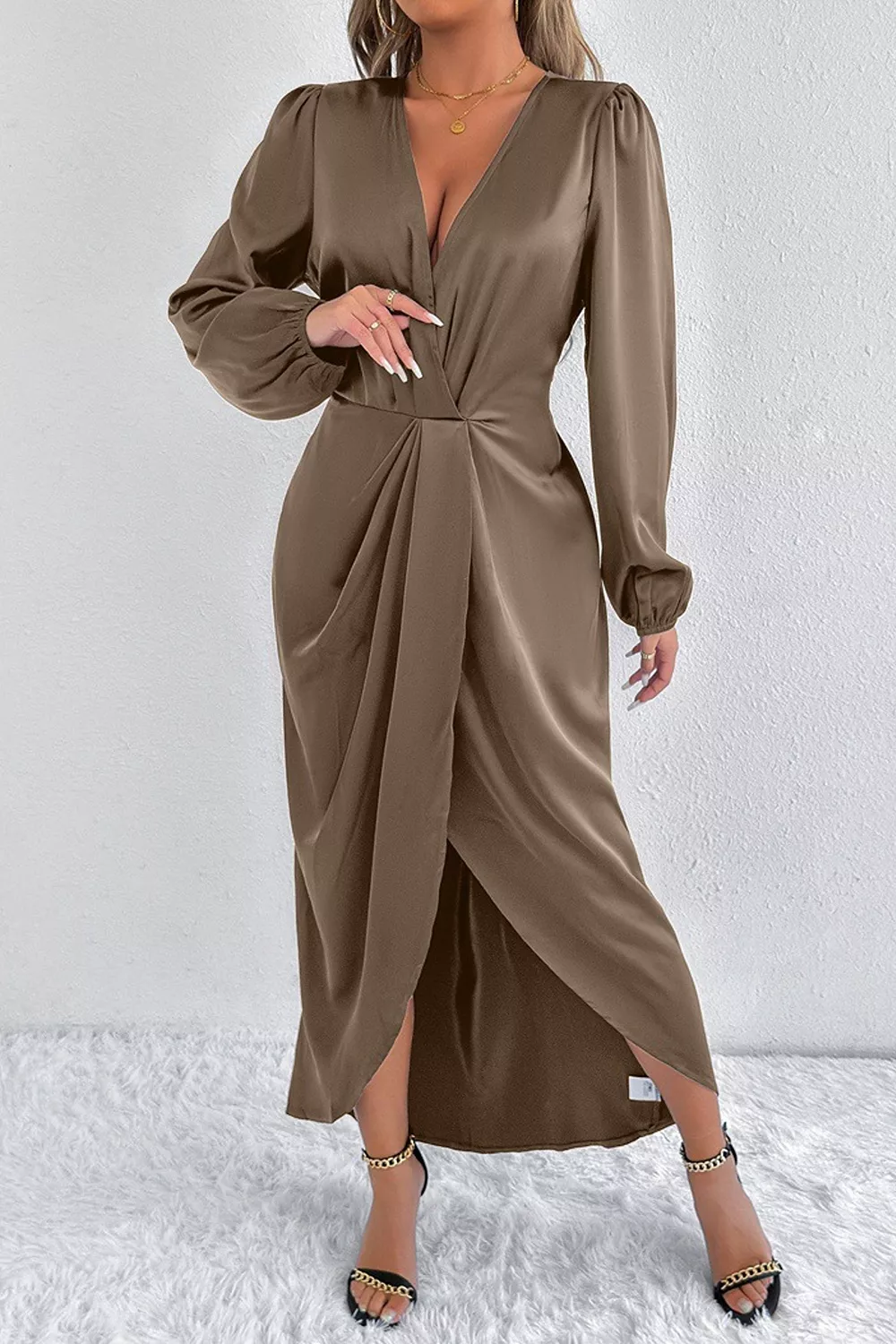 Satin Balloon Sleeve Midi Dress, image 26