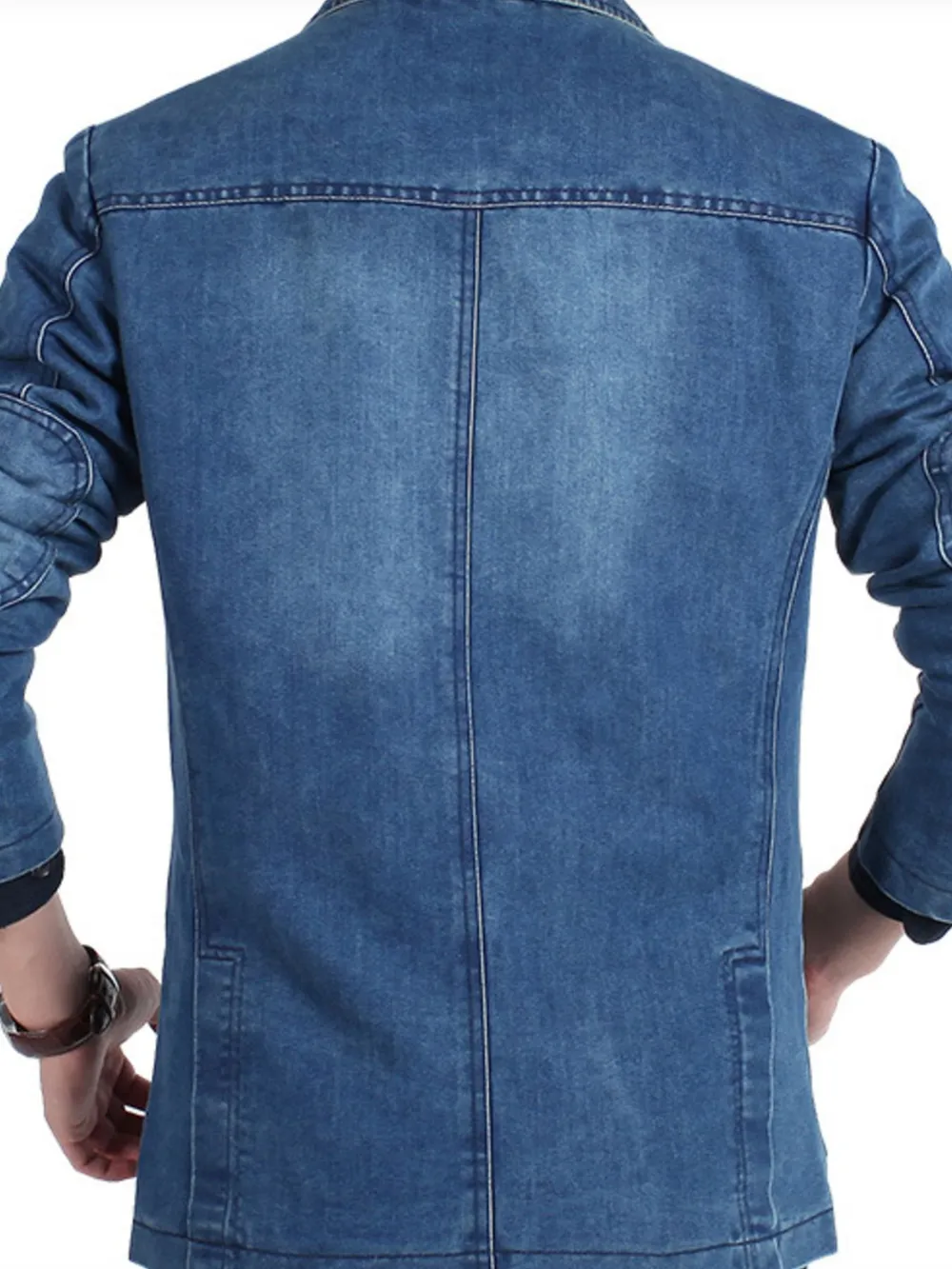 Men's Plus Size Single-Breasted Denim Blazer Jacket, image 3
