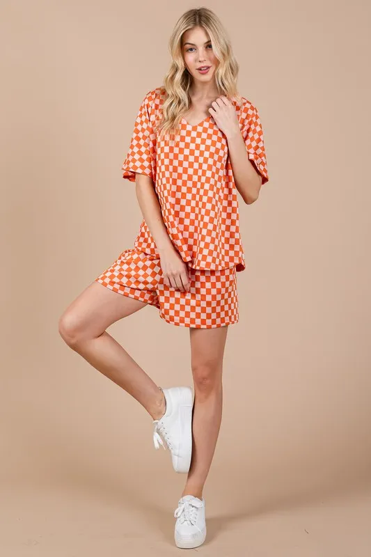 Ces Femme Checkered Round Neck Top and Shorts Set, image 5