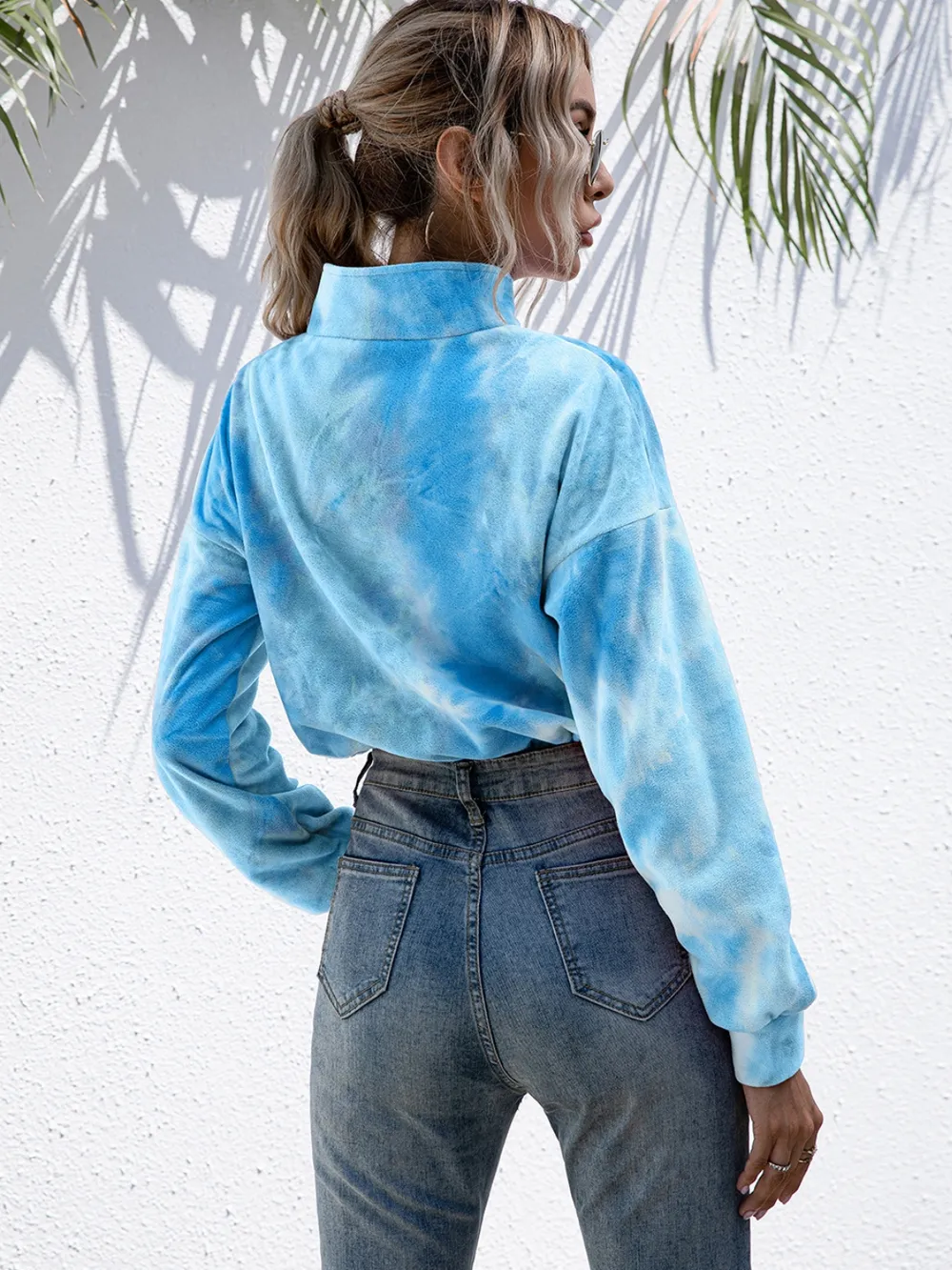 Tie-Dye Quarter Zip Dropped Shoulder Sweatshirt, image 3
