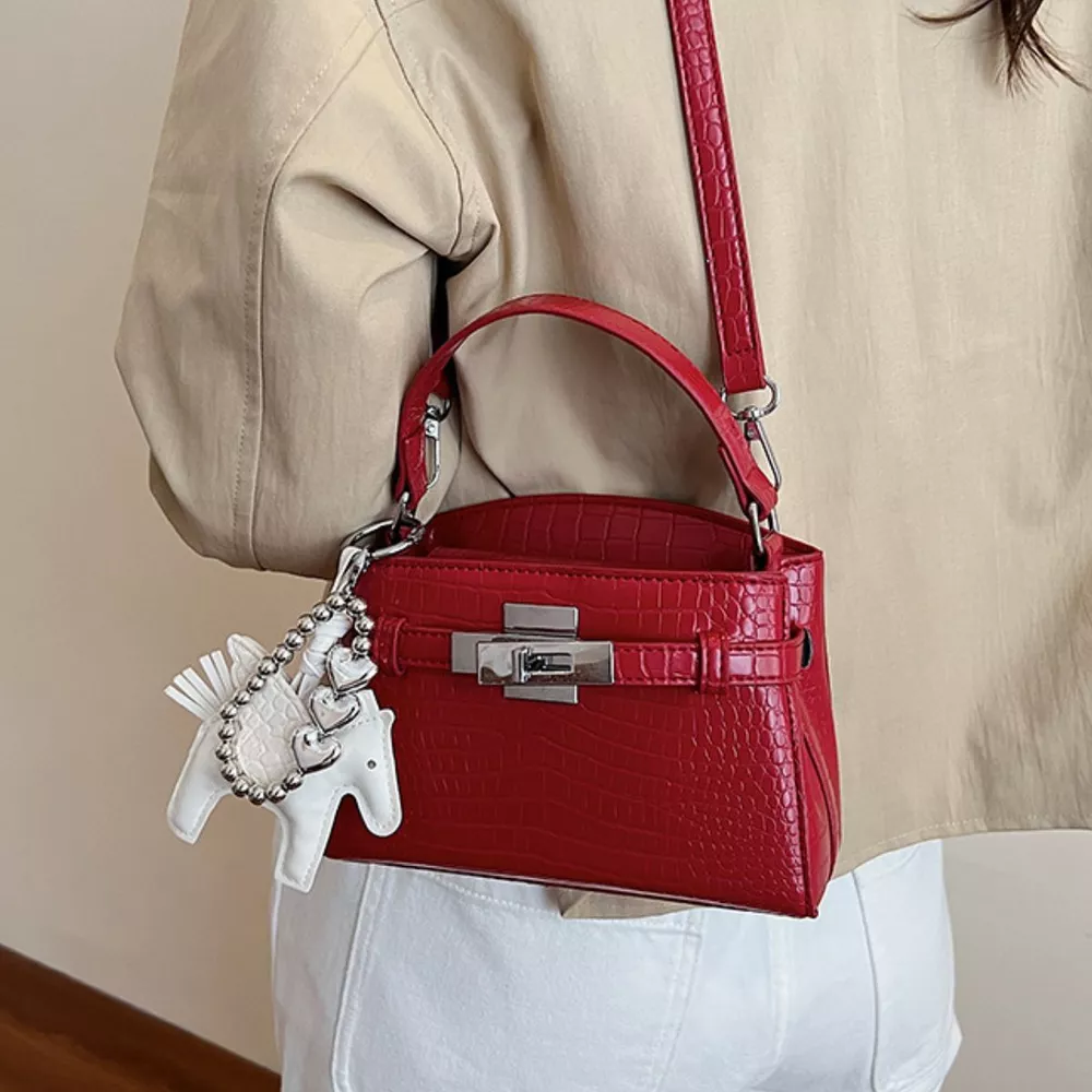 Crocodile-Embossed Top-Handle Handbag, image 3