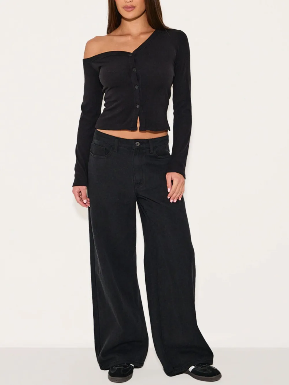 Asymmetrical Neck Button Up Cardigan, image 8