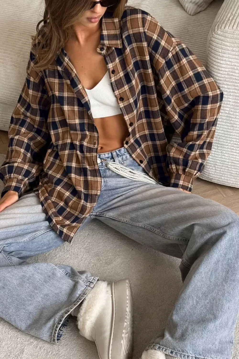 Plaid Button Up Drop Shoulder Shacket, image 4