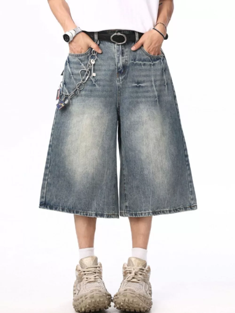 Men's Wide Leg Denim Shorts