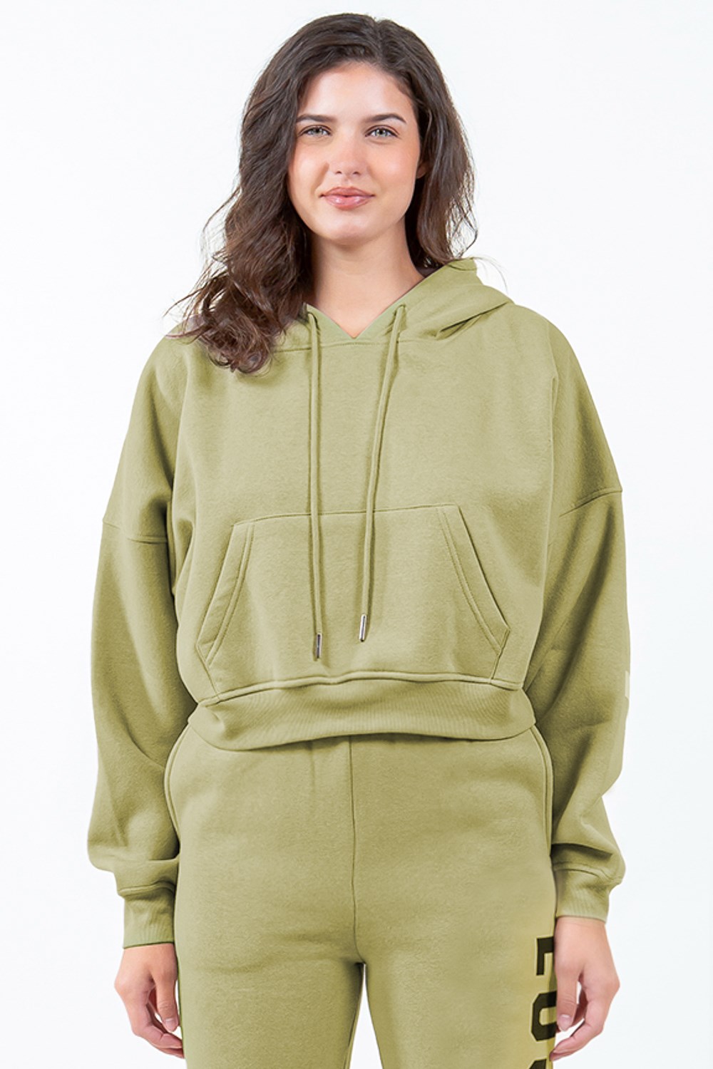 Letter Graphic Long Sleeve Drawstring Cropped Hoodie, image 2