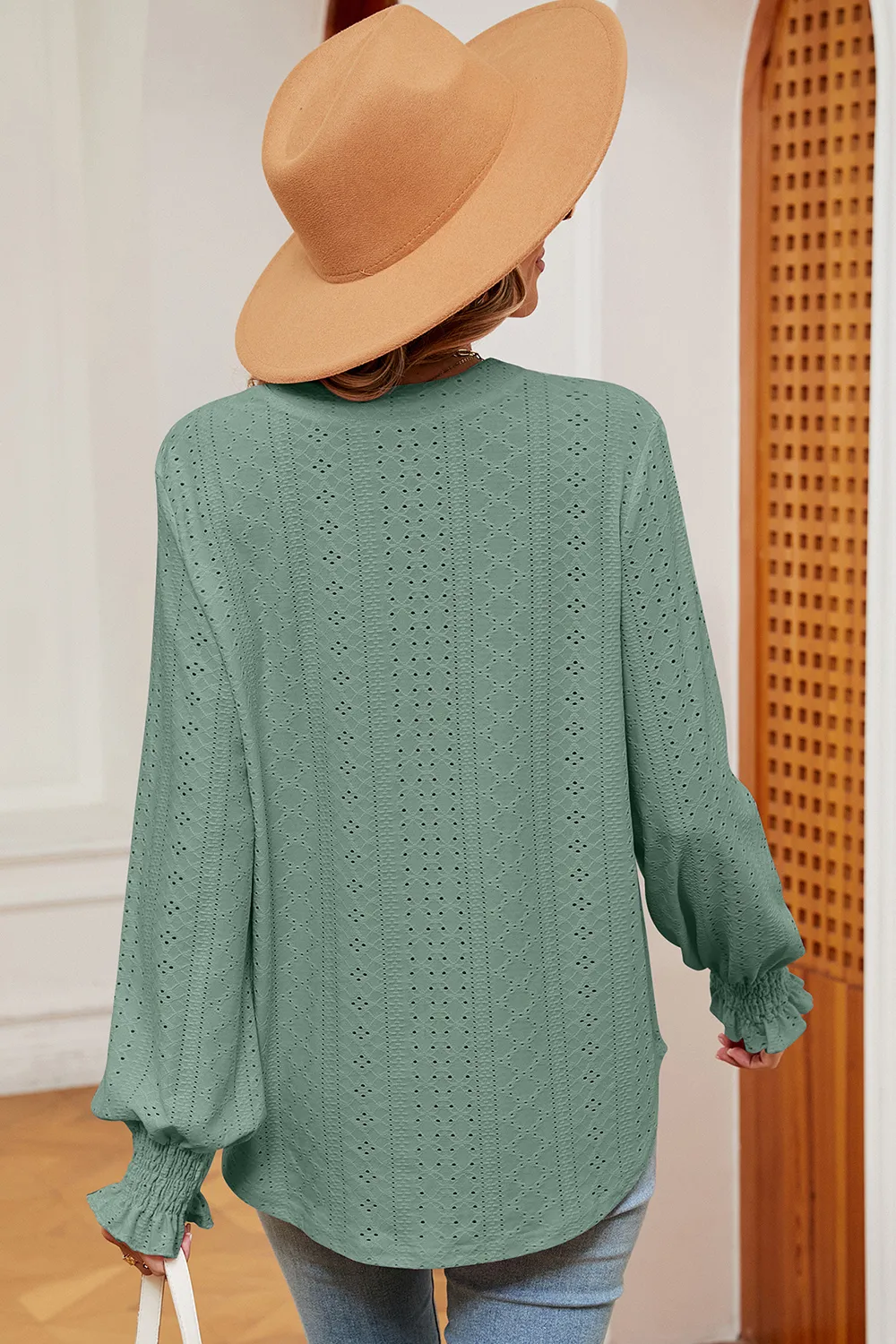 Eyelet Notched Long Sleeve T-Shirt, image 21