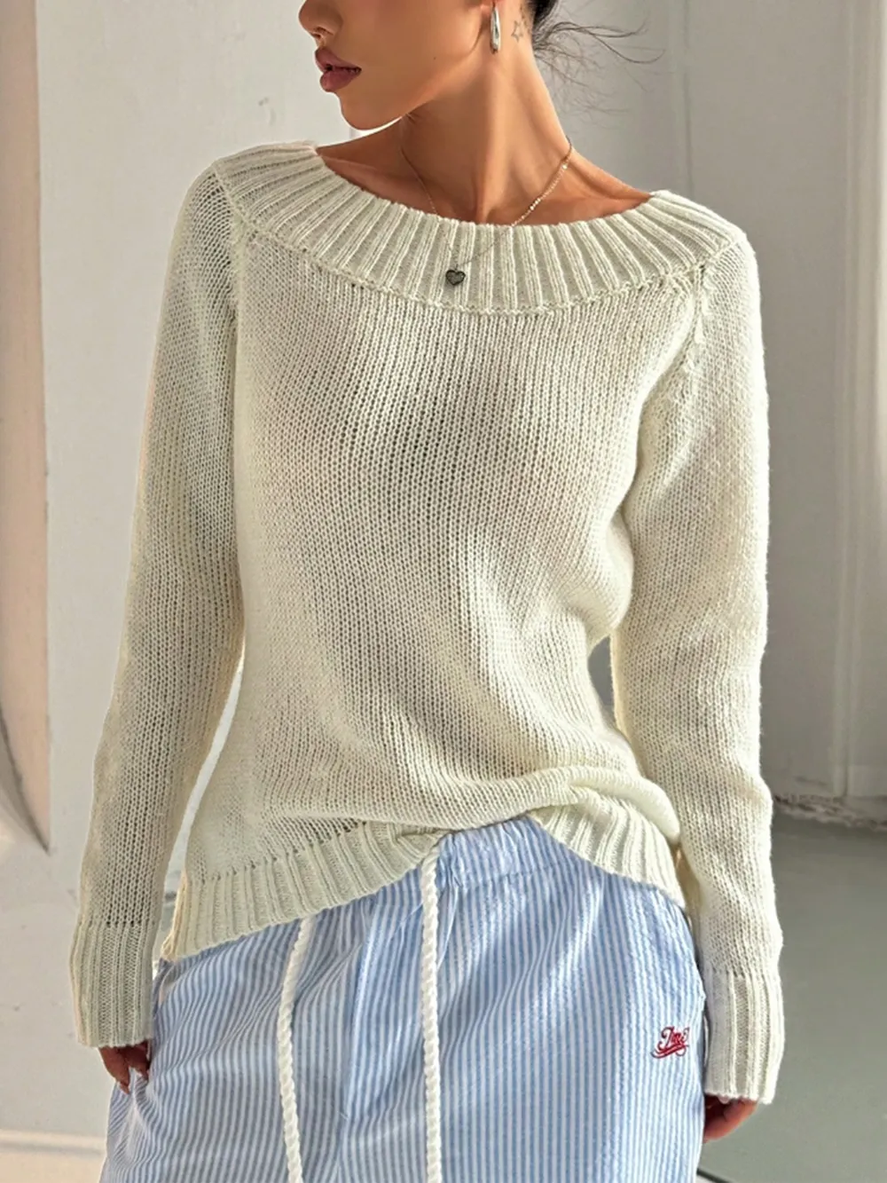 Ribbed Knit Boat Neck Sweater, image 6