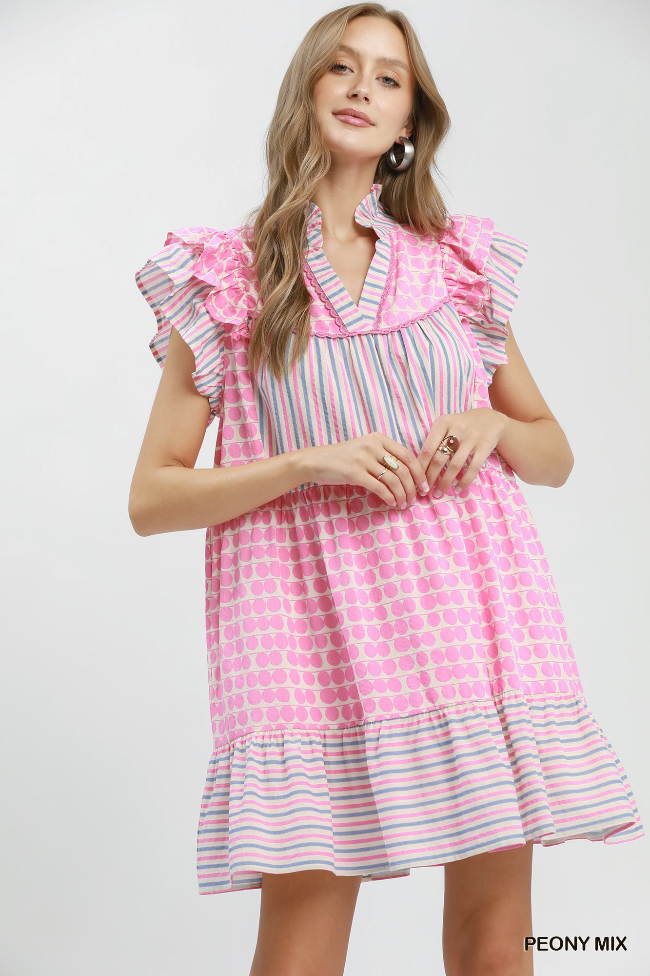 Mix Patchwork Flutter Sleeve Tiered Dress