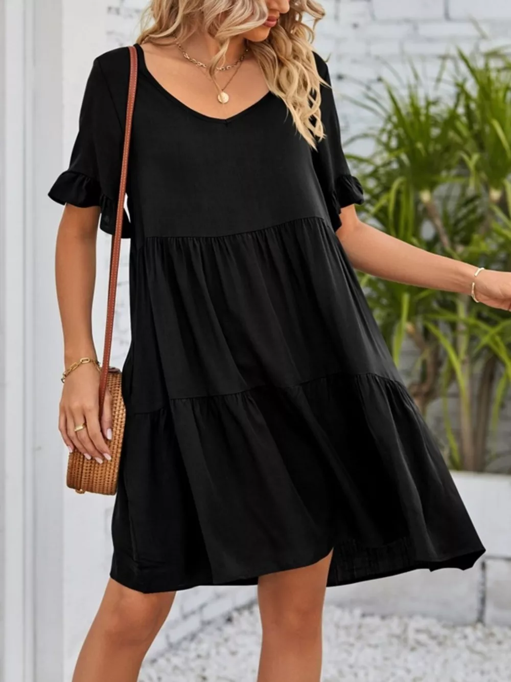 Ruffled Sleeve Tiered Mini Dress, image 8