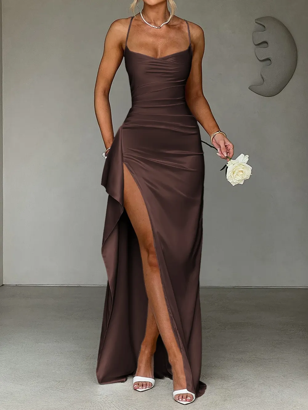Slit Crisscross Back Maxi Cami Dress, image 7