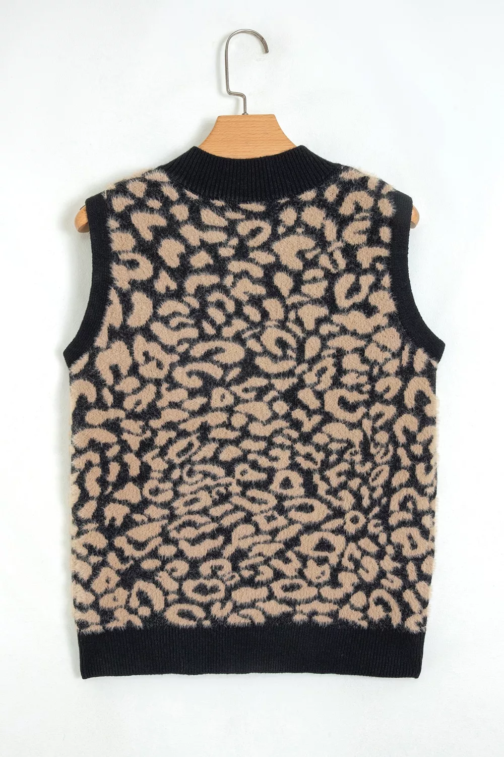 Leopard Print Knit Sleeveless Regular Wash Sweater Vest, image 4