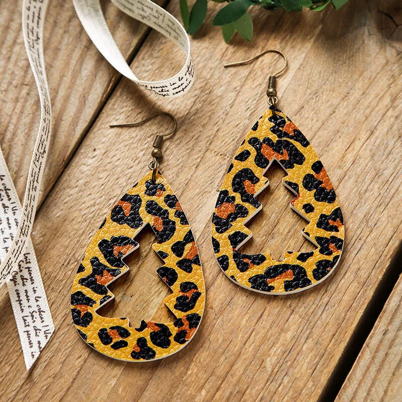 PU Leather Cutout Christmas Tree Earrings, image 5