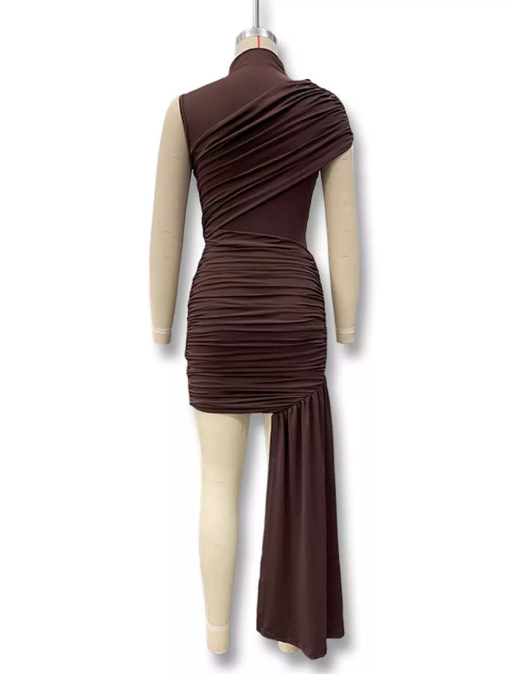 Ruched Asymmetrical Mock Neck Dress, image 3