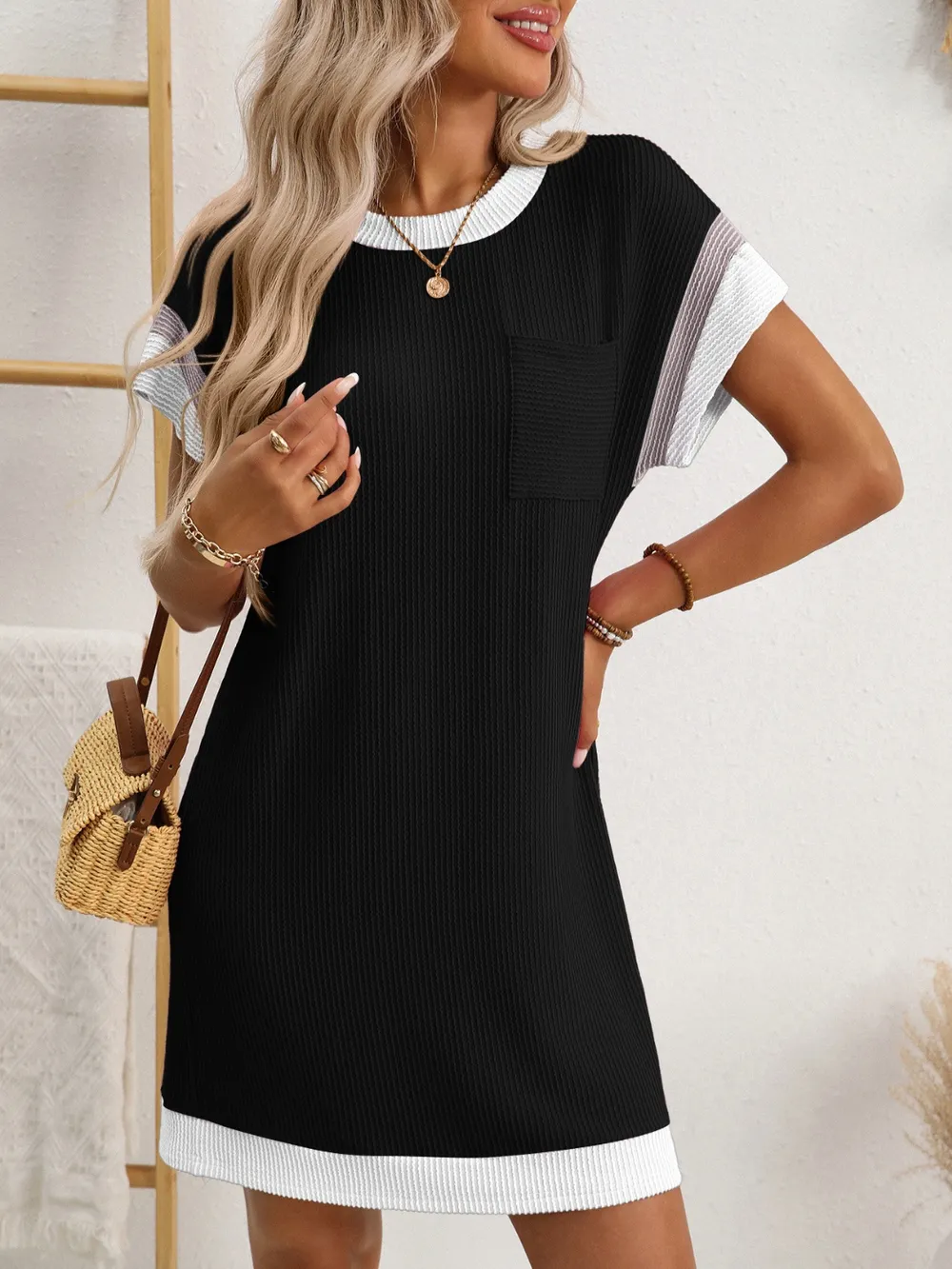 Round Neck Short Sleeve Mini Dress, image 12