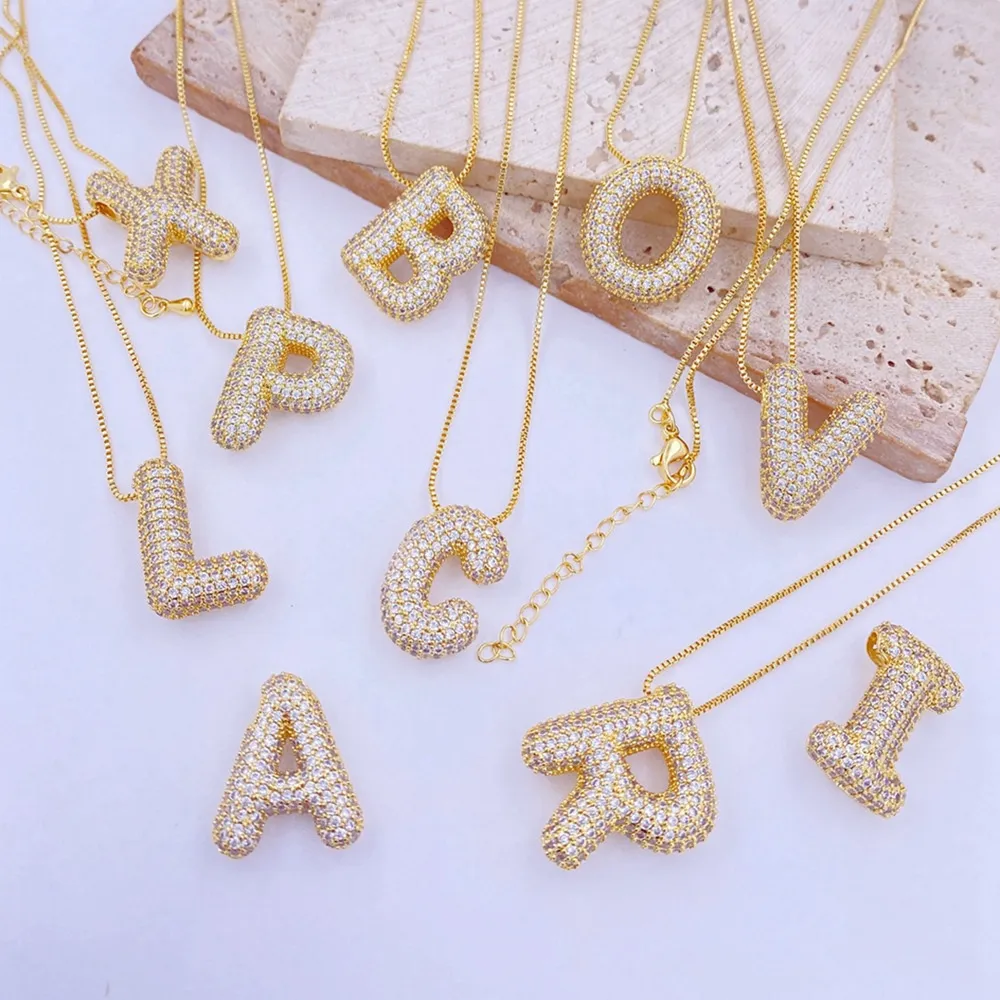 Inlaid Zircon Bubble Initial Necklace, image 2