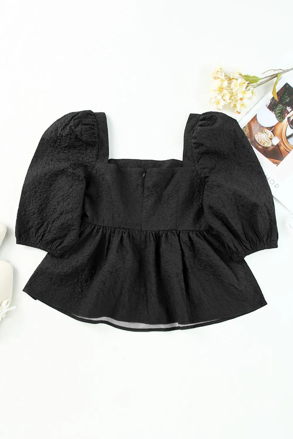 Square Neck Half Sleeve Peplum Blouse, image 5