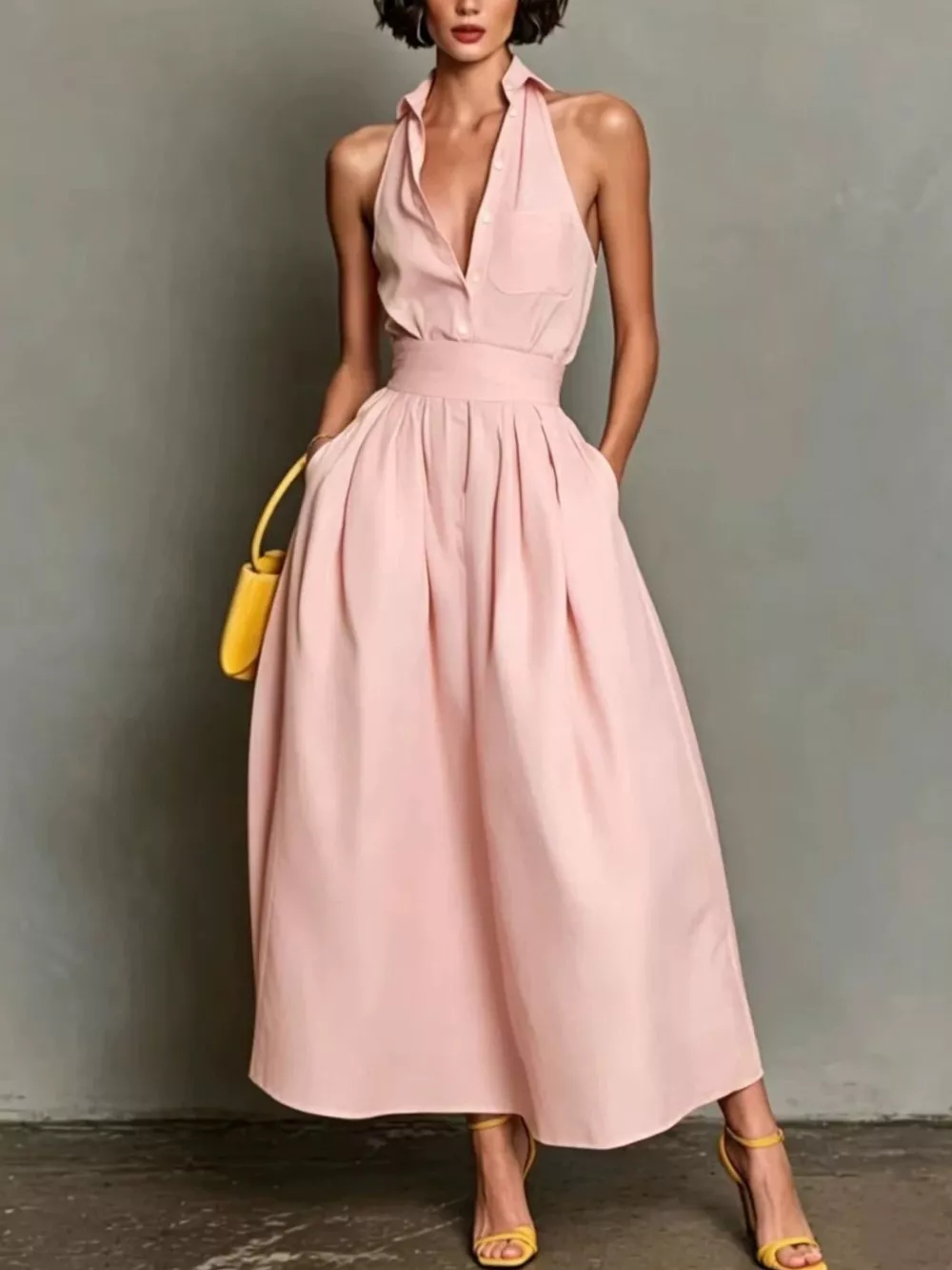 Sleeveless Collared A-Line Midi Dress, image 7