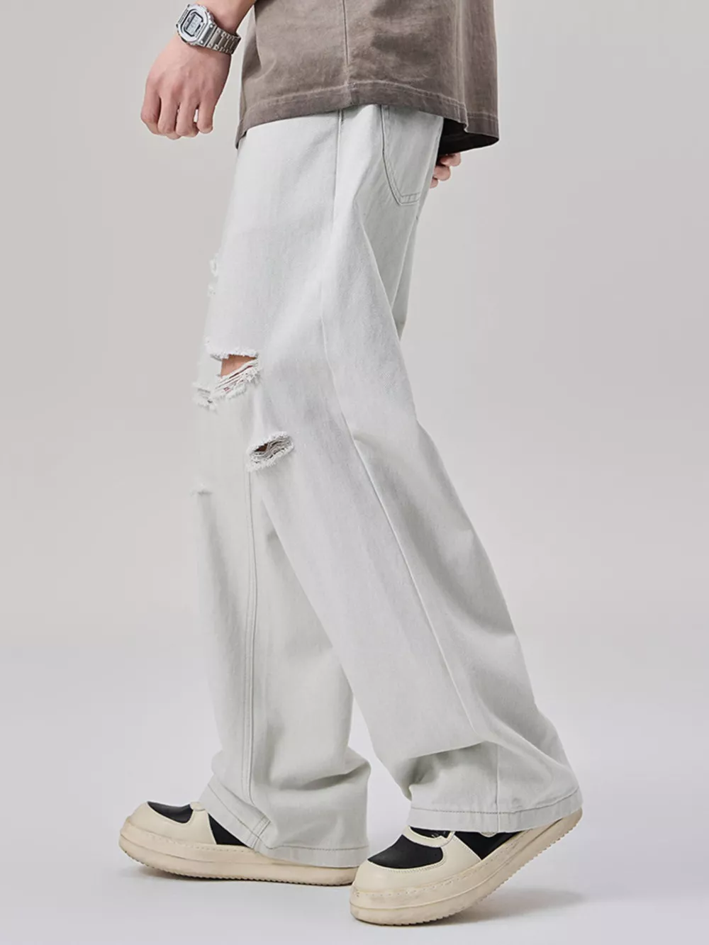 Men's Distressed Wide Leg Jeans, image 4