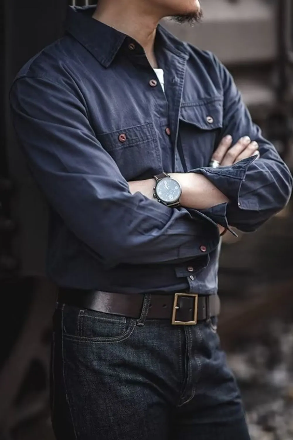 Men's Button Down Long Sleeve Shirt with Chest Pockets, image 8
