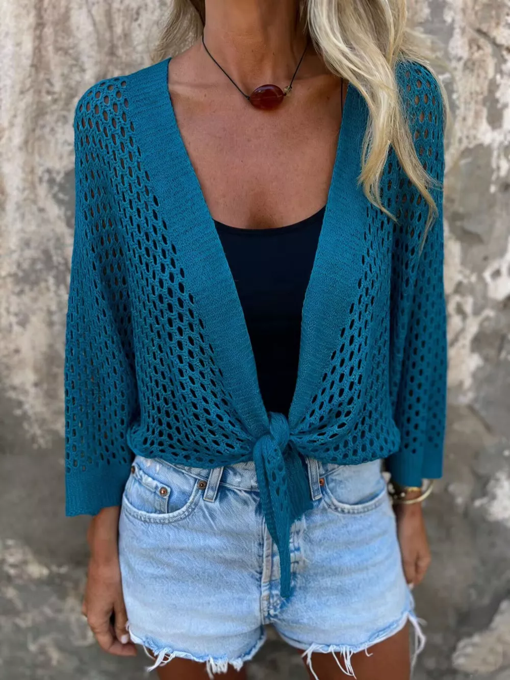 Tie-Front Crochet Knit Cover Up, image 5