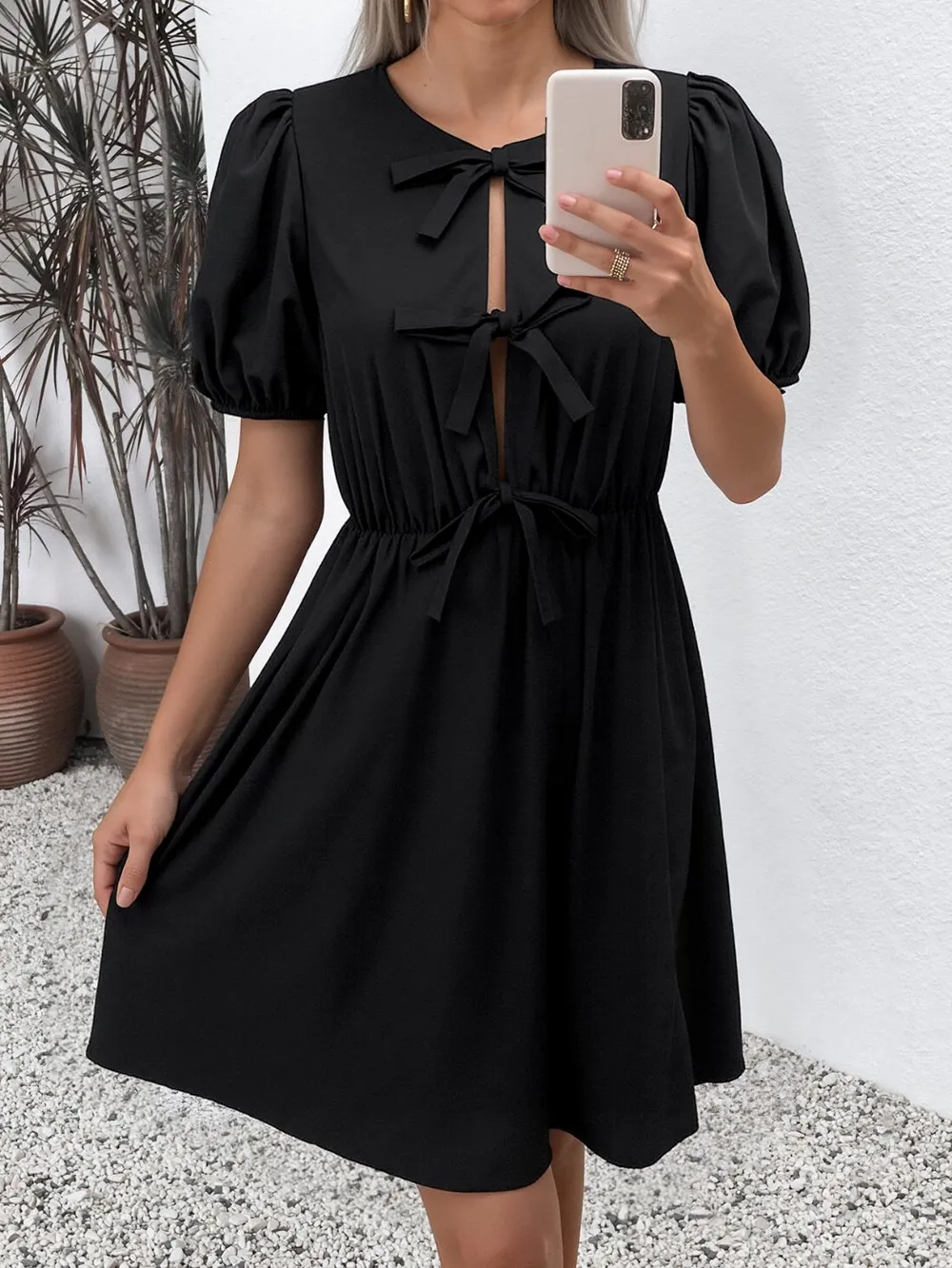 Tie Front Puff Sleeve Mini Dress, image 4