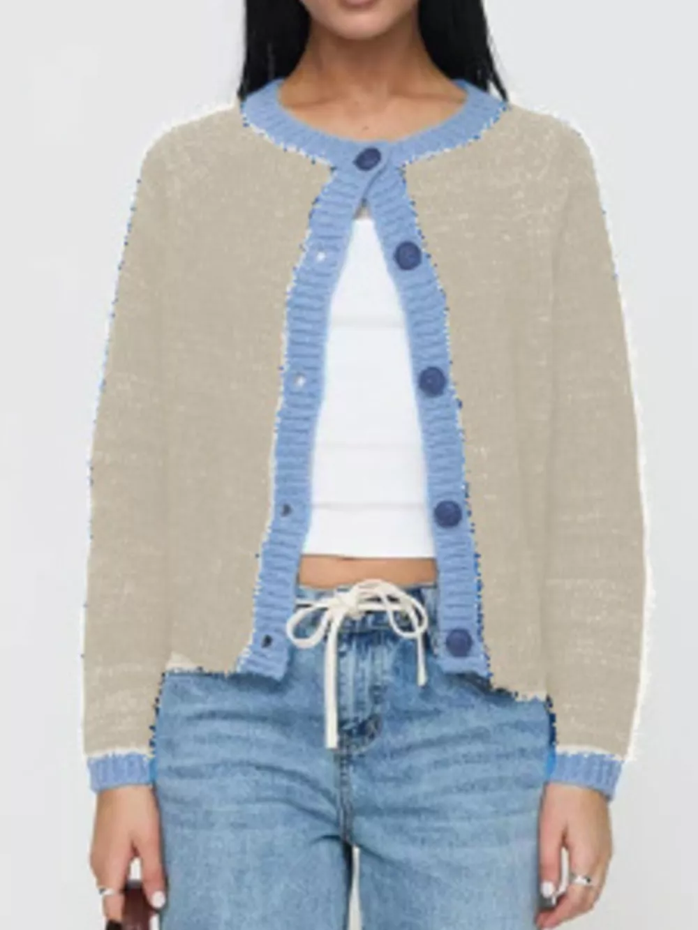 Contrast Trim Button-Up Cardigan, image 10