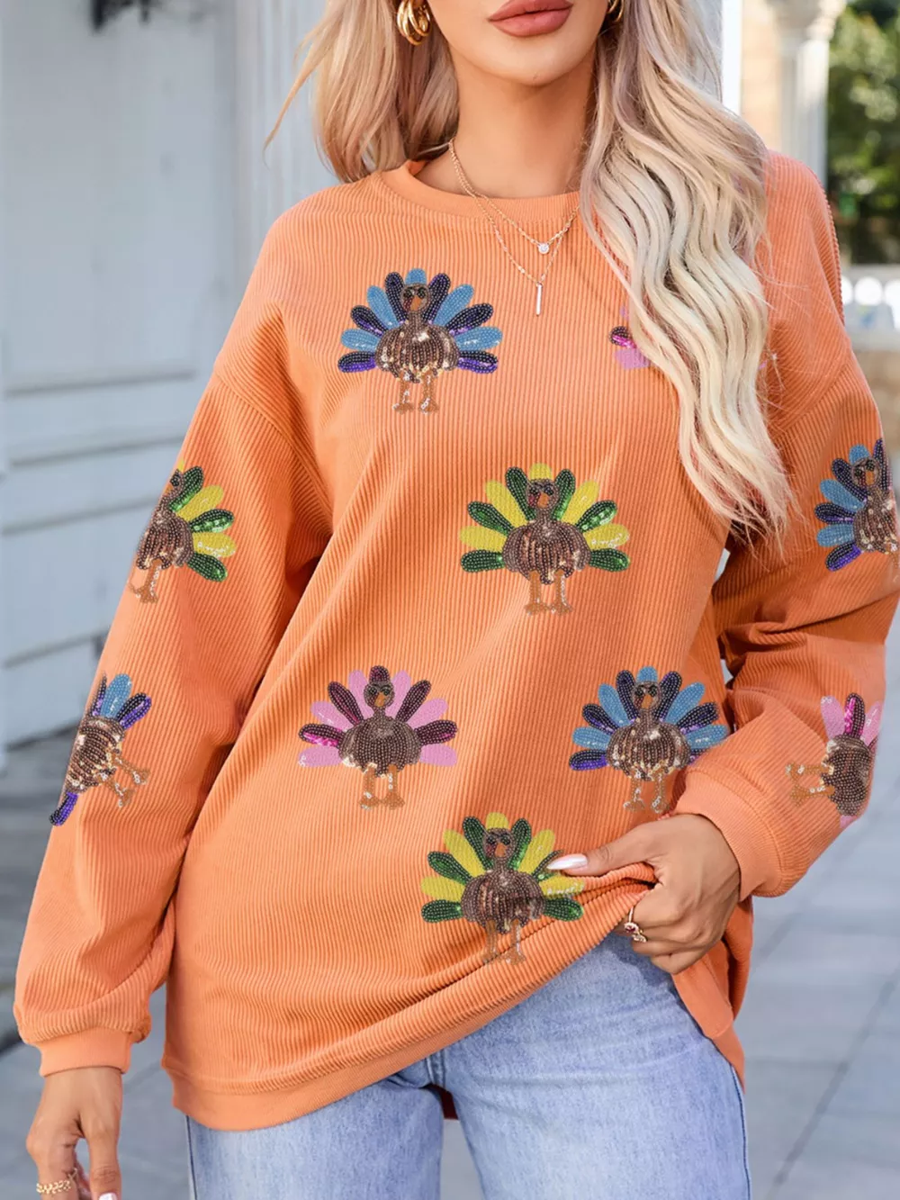 Turkey Graphic Corded Baggy Sweatshirt, image 3
