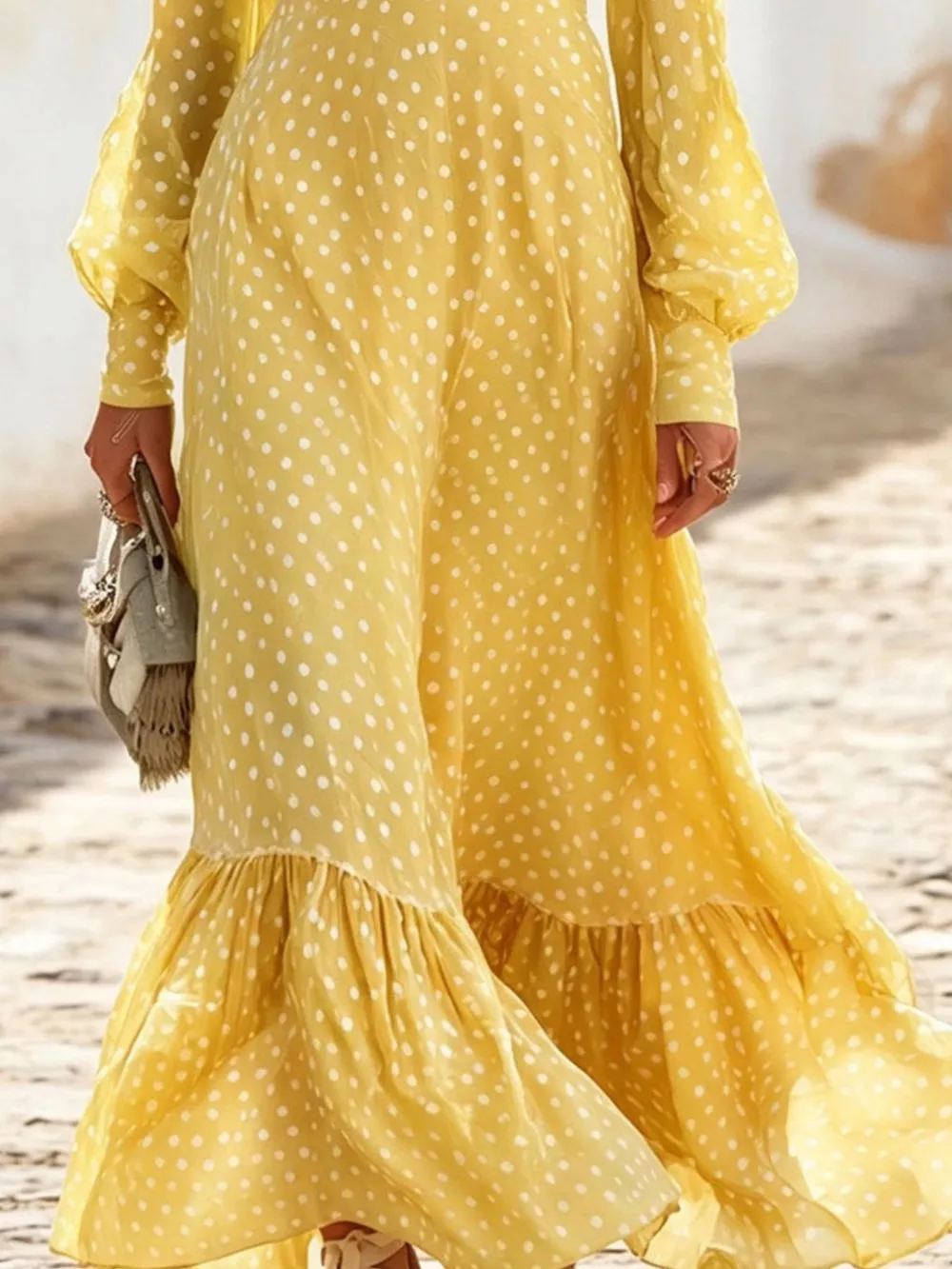 Full Size Polka Dot Ruffle V-Neck Maxi Dress Plus Size, image 4