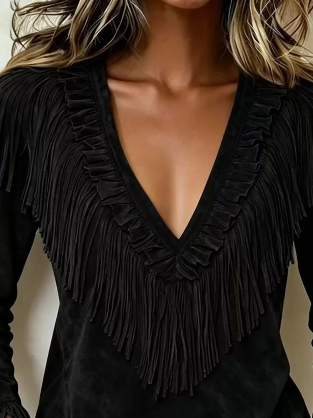 Fringed V-Neck Blouse, image 14