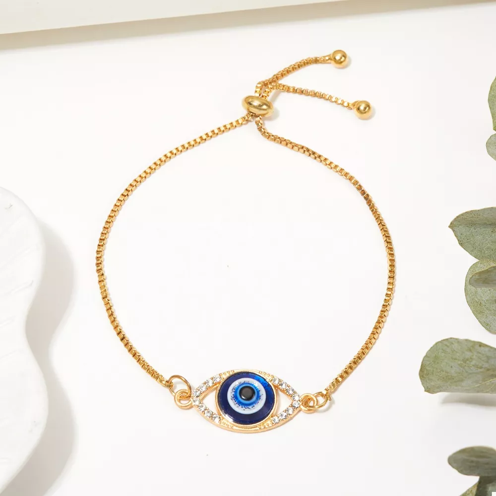18K Gold-Plated Resin Evil Eye Adjustable Bracelet, image 4
