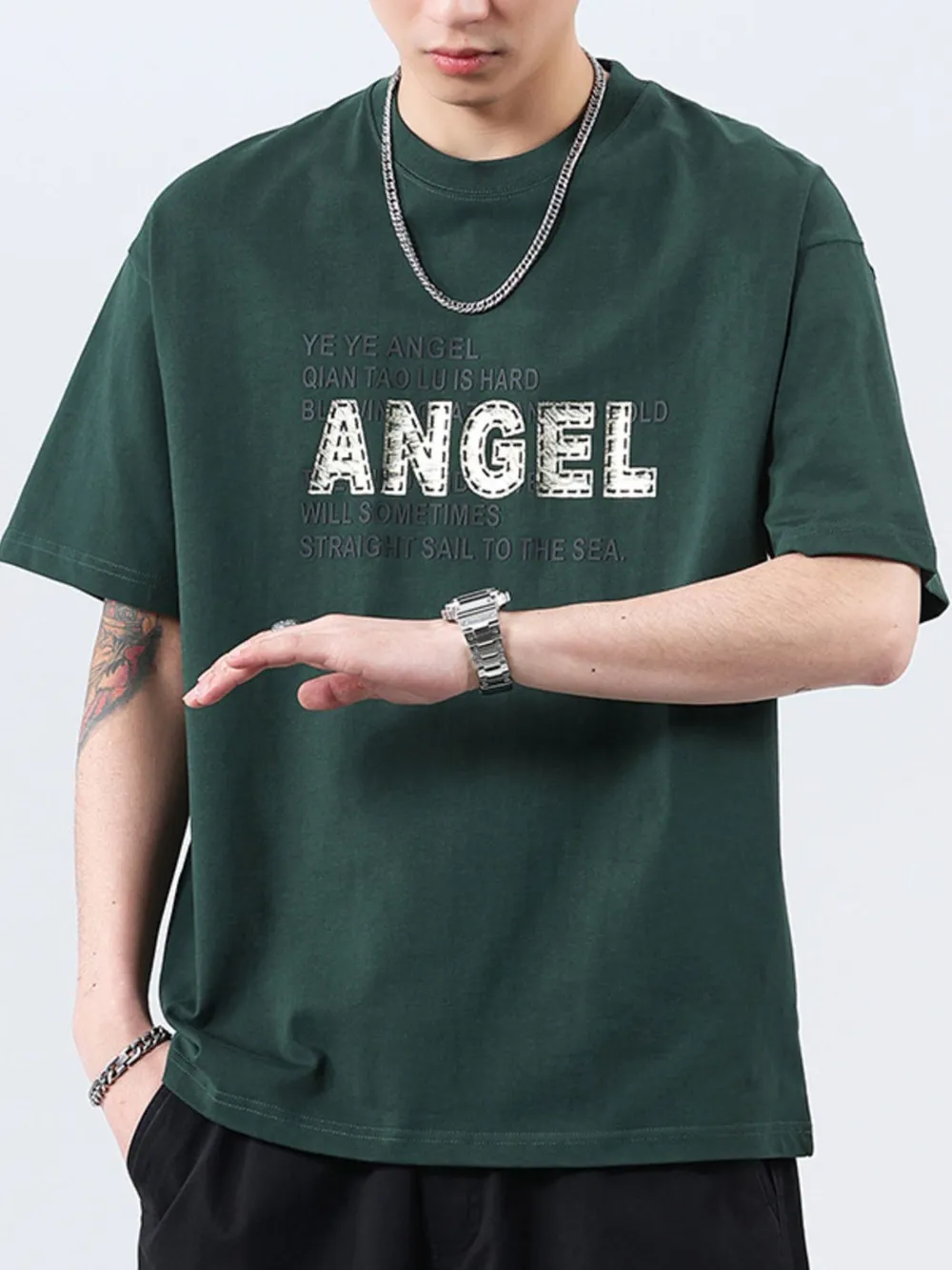 Men's Plus Size Letter Round Neck Short Sleeve T-Shirt, image 8