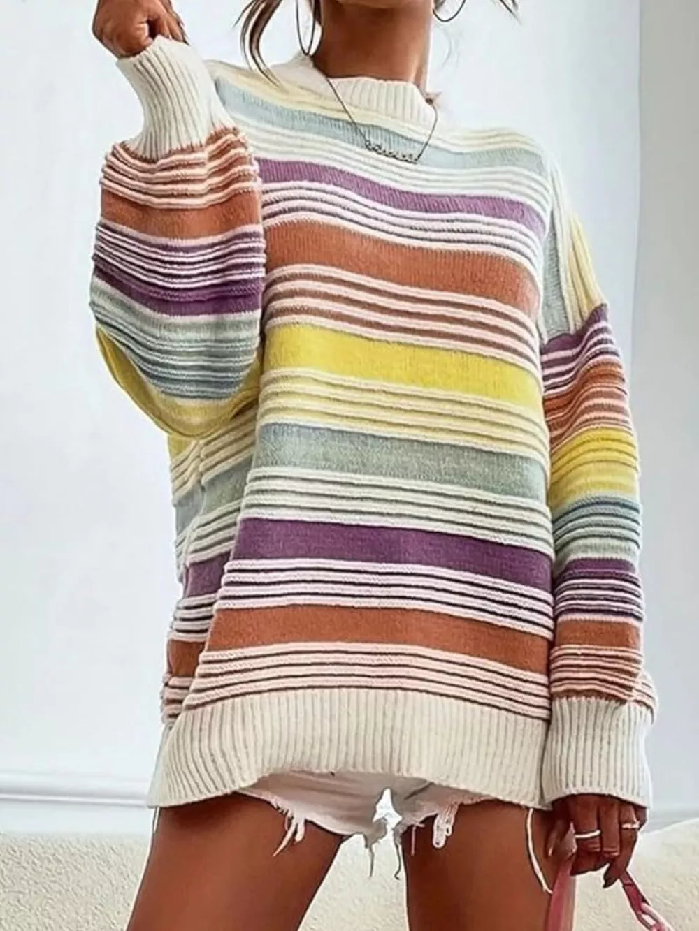 Striped Knit Long Sleeve Sweater, image 6