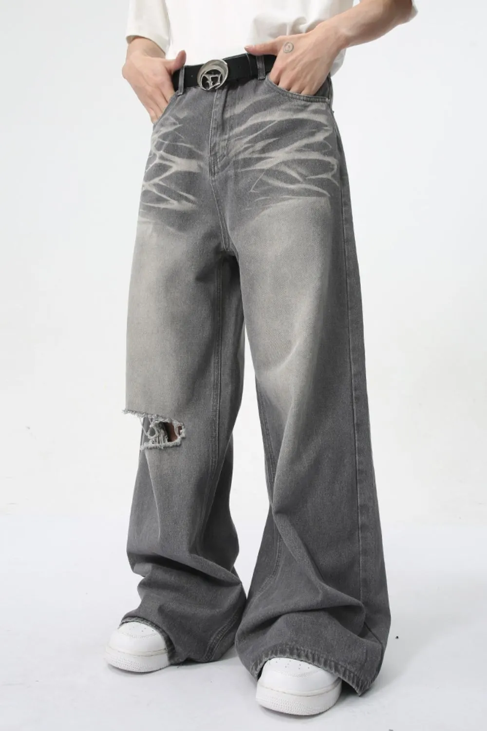 Distressed Wide Leg Jeans with Pockets, image 2