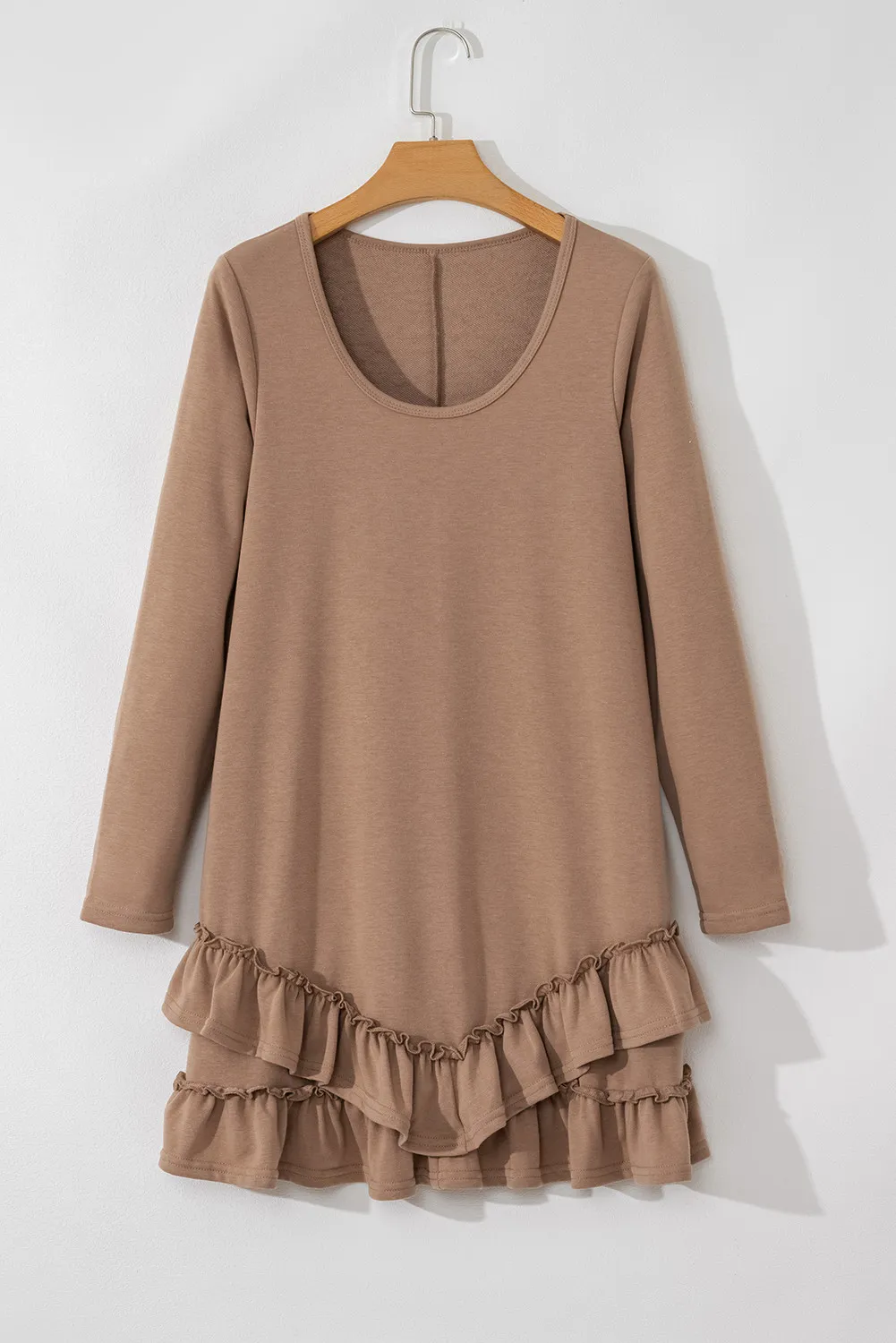 Ruffled Scoop Neck Three-Quarter Sleeve Mini Dress, image 4