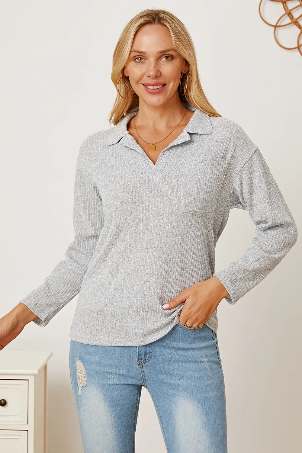 Collared Neck Dropped Shoulder T-Shirt, image 7
