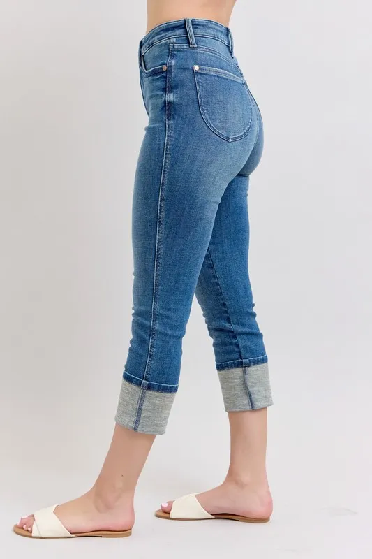 Full Size Skinny Cuff Capris Jeans with Pockets Plus Size, image 2