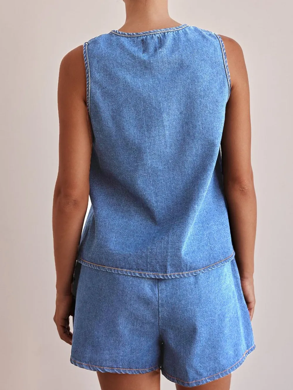 Tie Front Vest and Shorts Denim Set, image 12