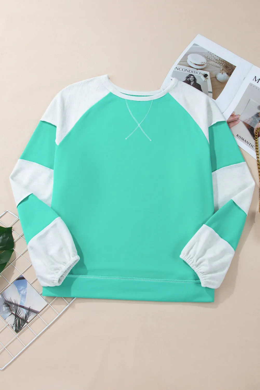 Plus Size Exposed Seam Color Block Long Sleeve Sweatshirt, image 3