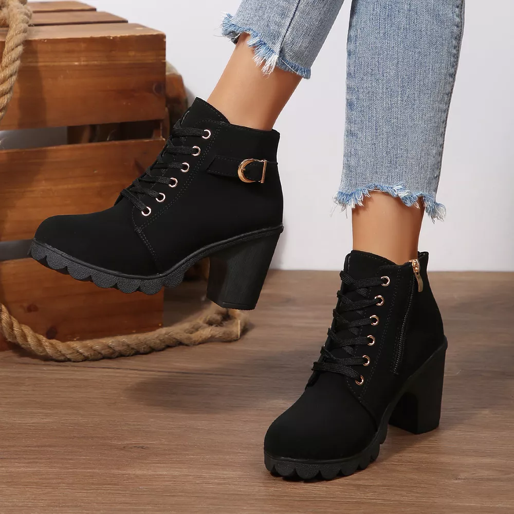 Lace-Up Buckle Chunky Heel Ankle Boots, image 11