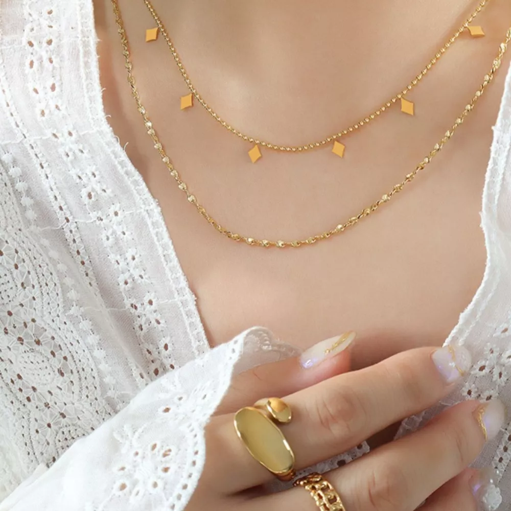 18K Gold-Plated Titanium Steel Layered Necklace, image 4