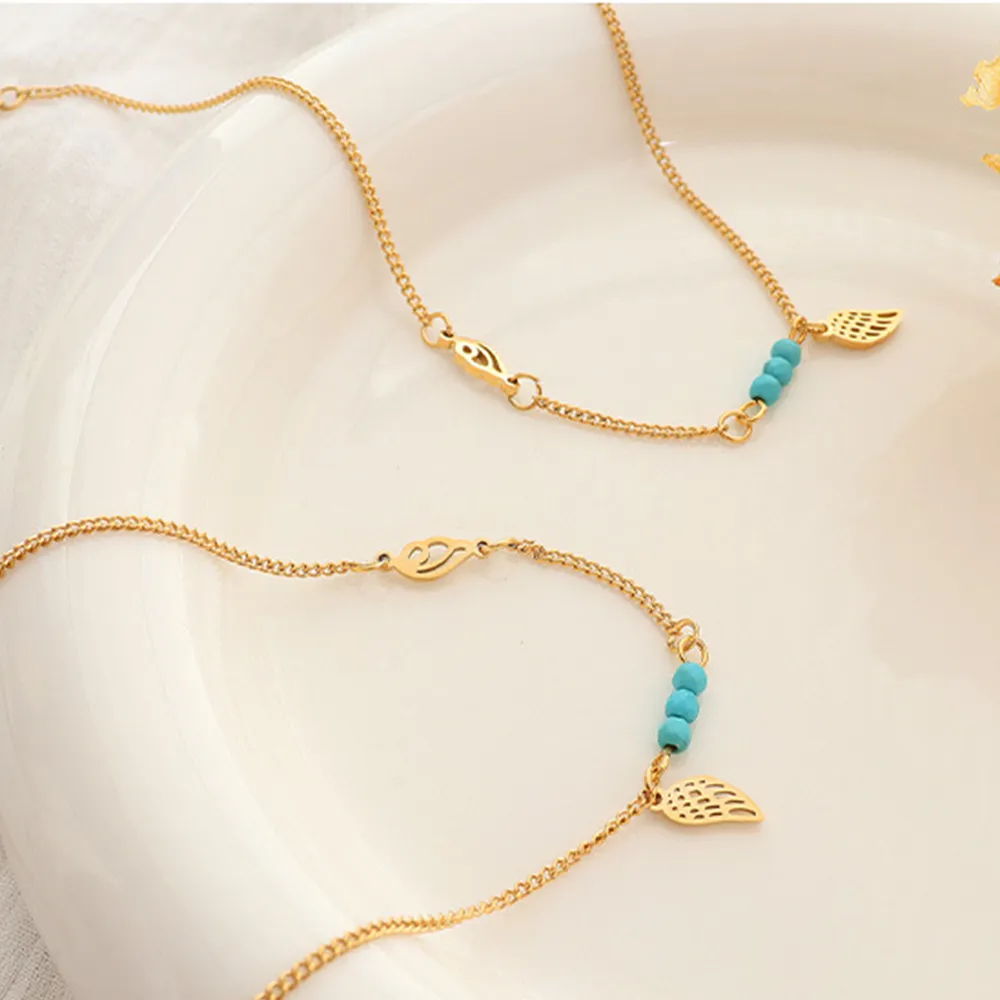 Titanium Steel Wing Shape Charm Anklet Bracelet, image 3