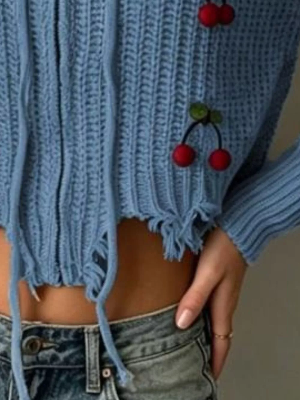 Cherry Knit Zip-Up Hooded Sweater, image 9