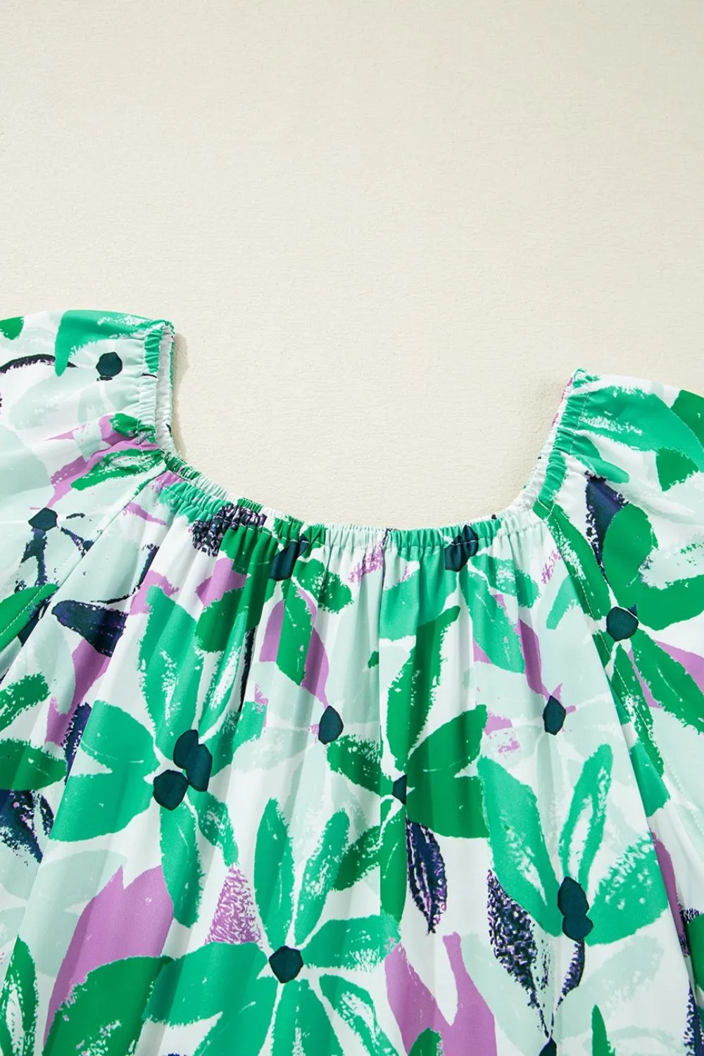 Floral Print Shirred Square Neck Loose Fit Mini Dress, image 5